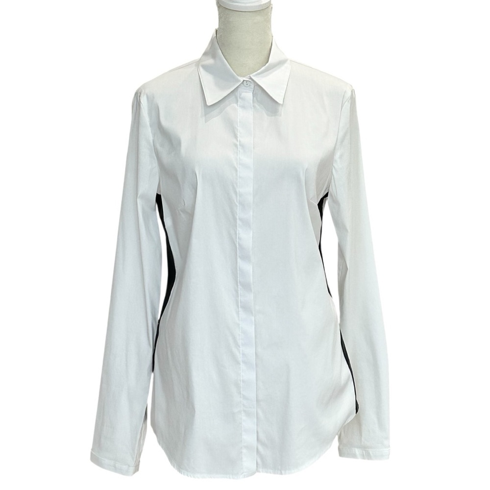 BAILEY 44 White Button Down‎ Shirt With Black Leather Side Stripes Size Medium